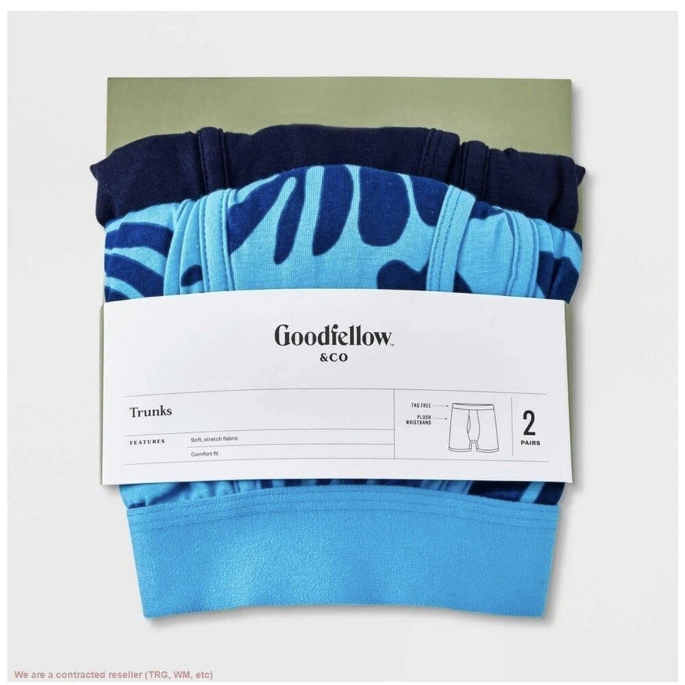 Men's Floral Leaf Print Trunks 2pk - Goodfellow & Co Blue/Navy S